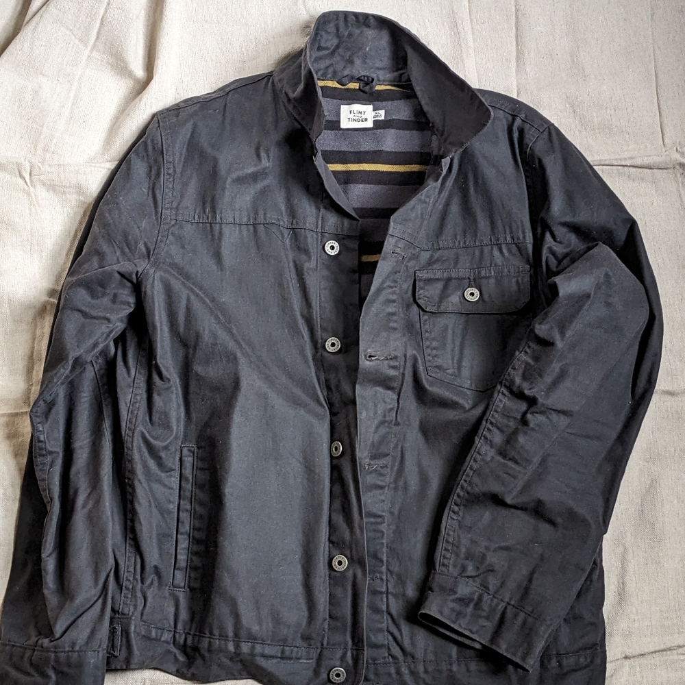 Waxed Trucker Jacket Flannel Lined Huckberry Flint and Tinder XL in Coal